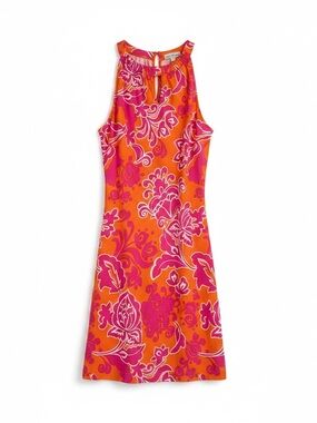 Jude Connally Nylon Sleeveless Vibrant Orange & Pink Floral Shift Dress Medium